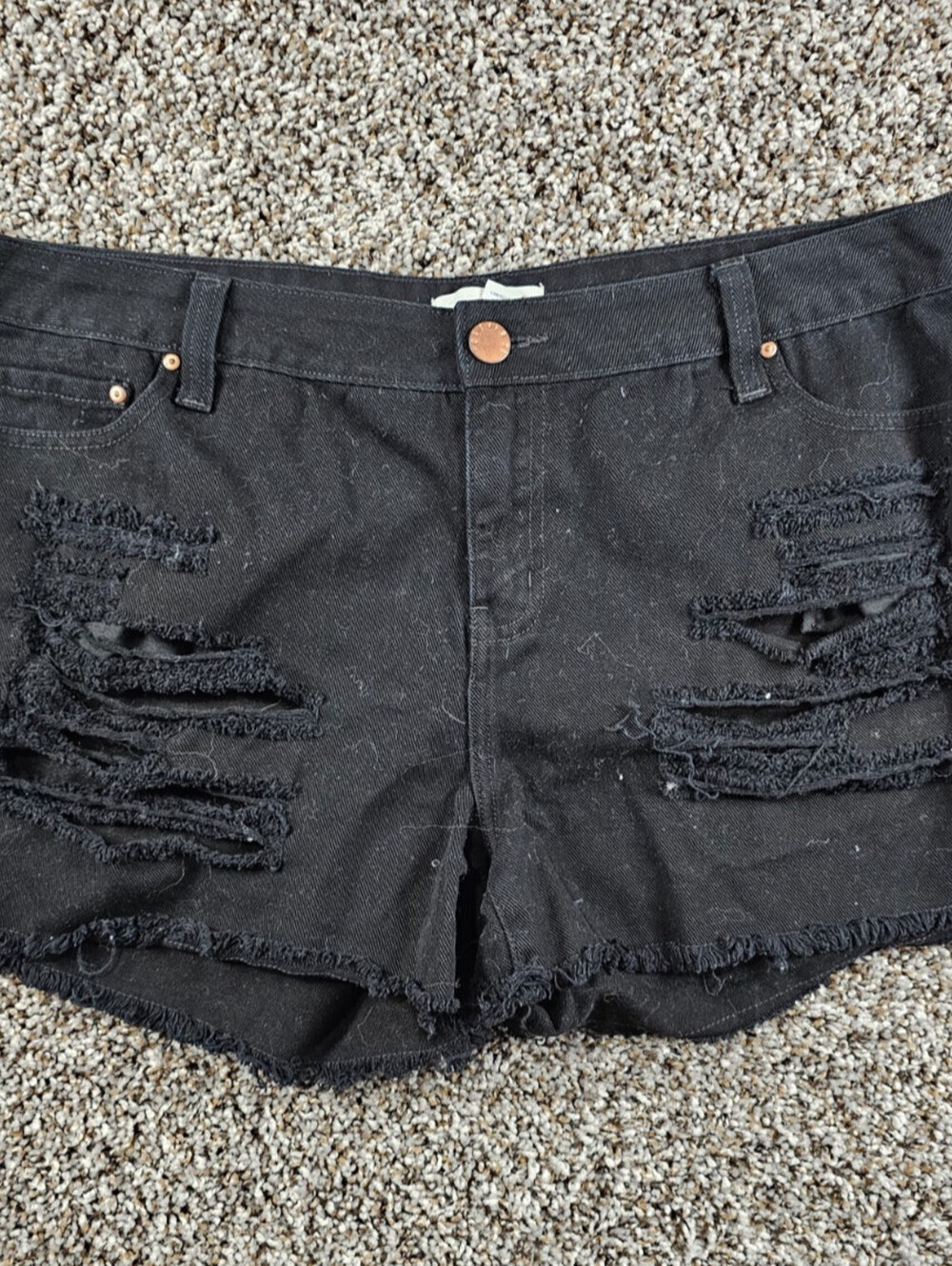 Forever 21 Plus Womens Sz 14 Distressed Cut Off Denim Shorts Black